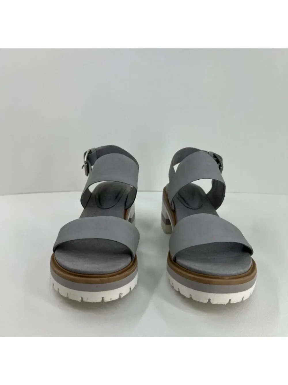 Timberland Violet Marsh 2-Band Sandals Womens 8.5 Nubuck Leather Block Heel Gray - Picture 3 of 13